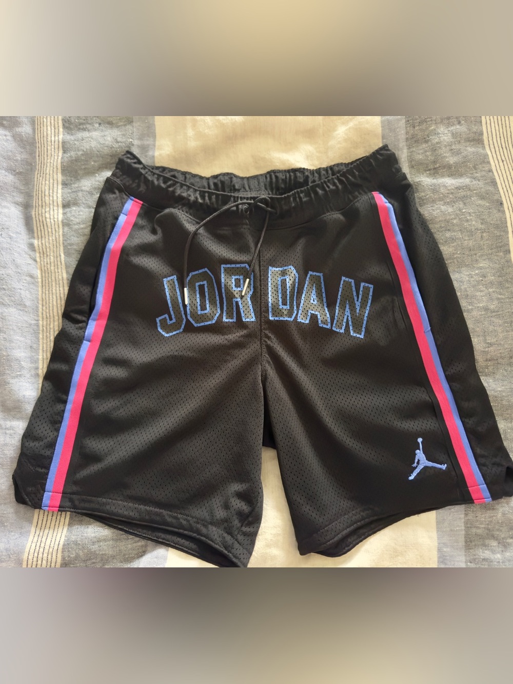 Jordan Black Athletic Shorts with Blue & Pink Side Stripes